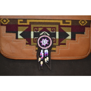 Torebka ze skóry etno w ciemnobrązowym kolorze  z koralikami mullo .